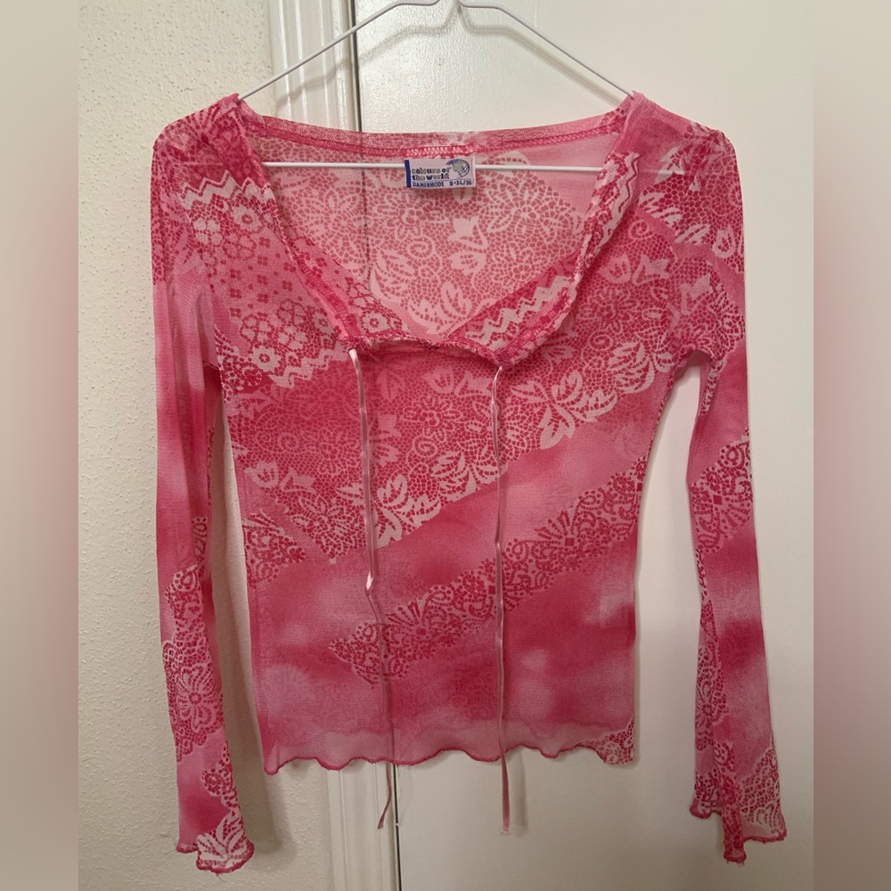 Y2K pink sheer long sleep top